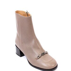 MOT-CLe 2193a Beige Leather Zip-Up Ankle Boots